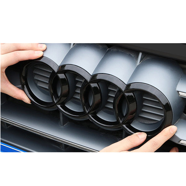 AD-4RC-249-FB, Audi badge cover, Audi emblem cover, Audi four rings cover, Audi logo overlay, Audi car accessories, Audi badge protector, Audi trim cover, Audi styling parts, Audi rings upgrade, Audi front rear badge cover.