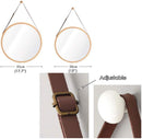 BBM-001, Ø38cm &Ø45cm Round Mirrors For Wall Decor With Leather Strap, Wood Round Mirror For Bathroom Livingroom farmhouse