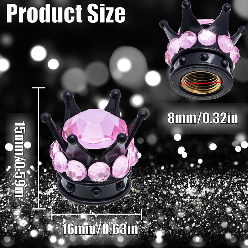AVC-016,4 Pieces Crown Tire Valve Stem Caps Bling Handmade Crystal Rhinestone Universal Chrome Crown Vehicle Car Tire Caps Covers, Attractive Accessories for Car