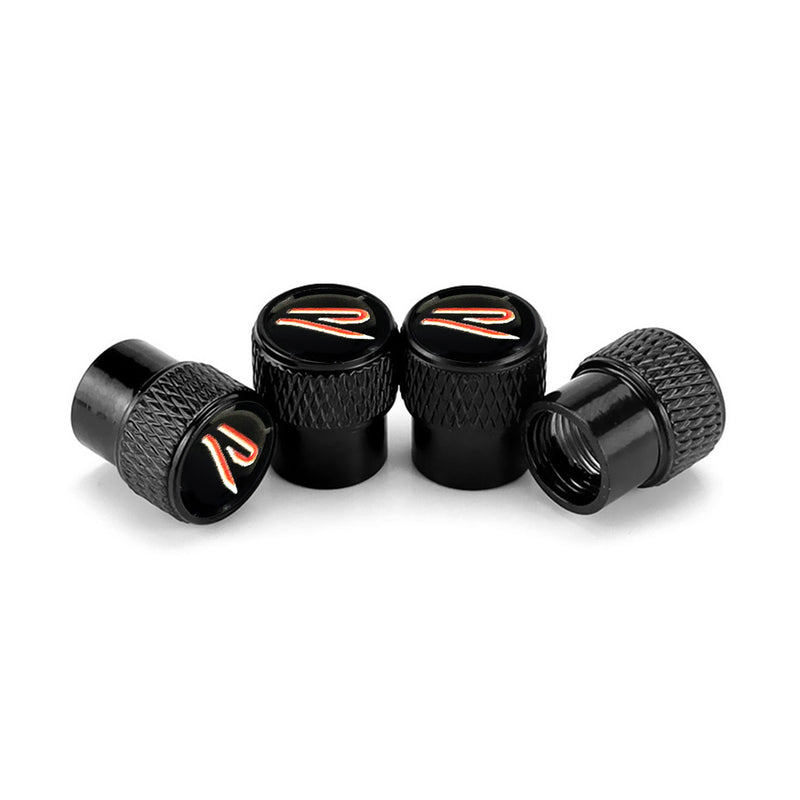 AVC-005-VW-R-02 ,4PCS Rline Emblem Chrome Diamond Knurled Aluminium Tyre Air Valve Caps