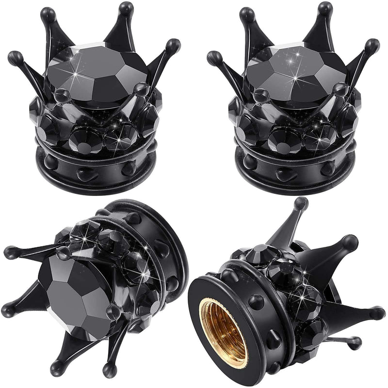 AVC-016,4 Pieces Crown Tire Valve Stem Caps Bling Handmade Crystal Rhinestone Universal Chrome Crown Vehicle Car Tire Caps Covers, Attractive Accessories for Car