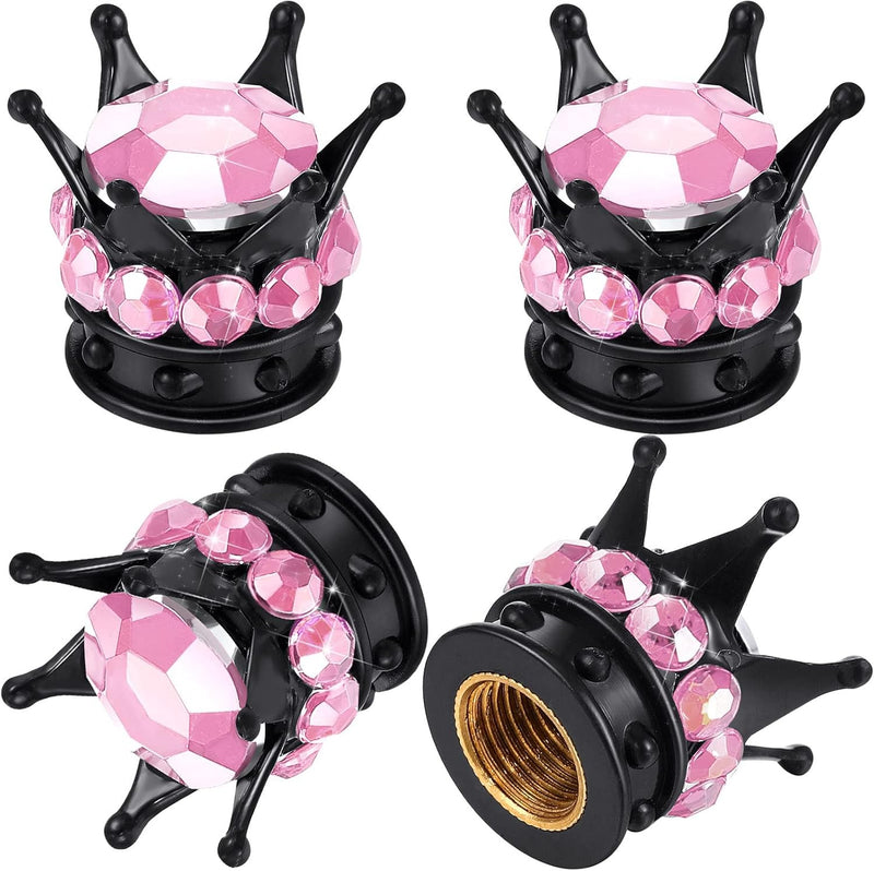 AVC-016,4 Pieces Crown Tire Valve Stem Caps Bling Handmade Crystal Rhinestone Universal Chrome Crown Vehicle Car Tire Caps Covers, Attractive Accessories for Car