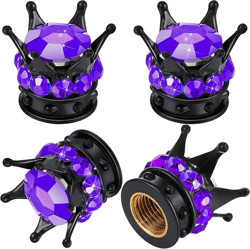 AVC-016,4 Pieces Crown Tire Valve Stem Caps Bling Handmade Crystal Rhinestone Universal Chrome Crown Vehicle Car Tire Caps Covers, Attractive Accessories for Car