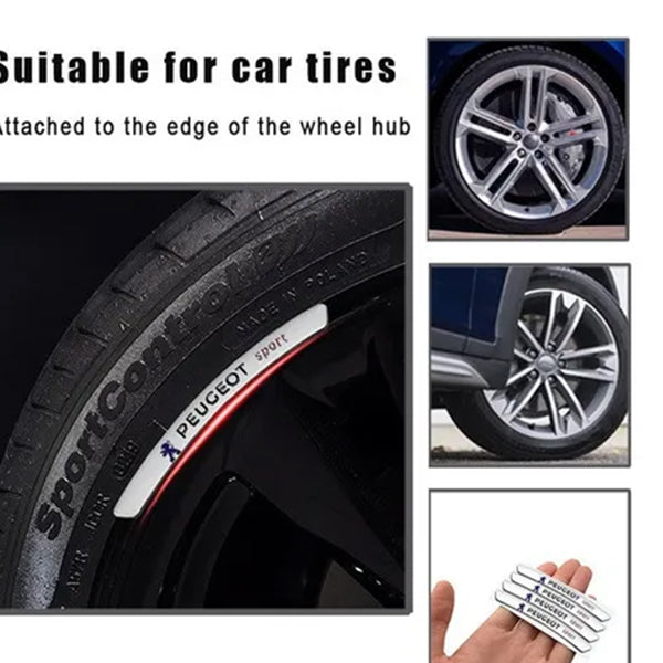 AWE-PEUGEOT-01, 4PCS 3D Wheel Hub Stickers Decorative Stickers, Aluminum Alloy Material for All PEUGEOT Models Accessories