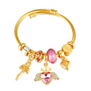 BA-B1070A, Gold-Plated Stainless Steel Open Charm Bangle Bracelet for Women