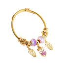 BA-B1070B, Gold-Plated Stainless Steel Open Charm Bangle Bracelet for Women