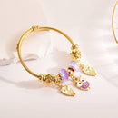 BA-B1070B, Gold-Plated Stainless Steel Open Charm Bangle Bracelet for Women