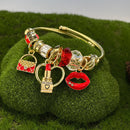 BA-GH1128, Gold-Plated Stainless Steel Open Charm Bangle Bracelet for Women