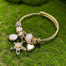 BA-GH1132, Gold-Plated Stainless Steel Open Charm Bangle Bracelet for Women