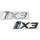 BM-iX3, BMW iX3 Tailgate Badge Emblem (Aftermarket,Non-OEM Replacement) – 14.5cm x 4cm – ABS – Gloss Silver / Gloss Black
