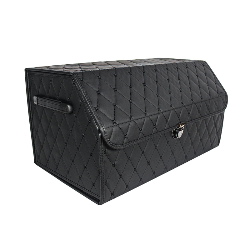 CBB-001, Quilted Car Boot Organizer - Lightweight, Insert-Style Storage Box with Diamond Pattern & Metal Clasp for Sedan, SUV, MPV, Trunk Storage Organizer