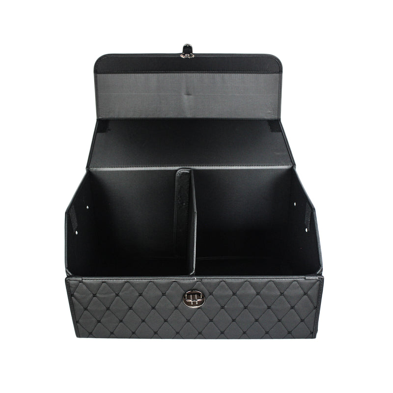 CBB-001, Quilted Car Boot Organizer - Lightweight, Insert-Style Storage Box with Diamond Pattern & Metal Clasp for Sedan, SUV, MPV, Trunk Storage Organizer