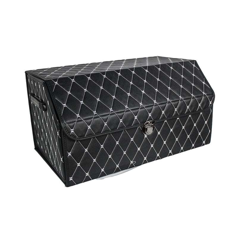 CBB-001, Quilted Car Boot Organizer - Lightweight, Insert-Style Storage Box with Diamond Pattern & Metal Clasp for Sedan, SUV, MPV, Trunk Storage Organizer