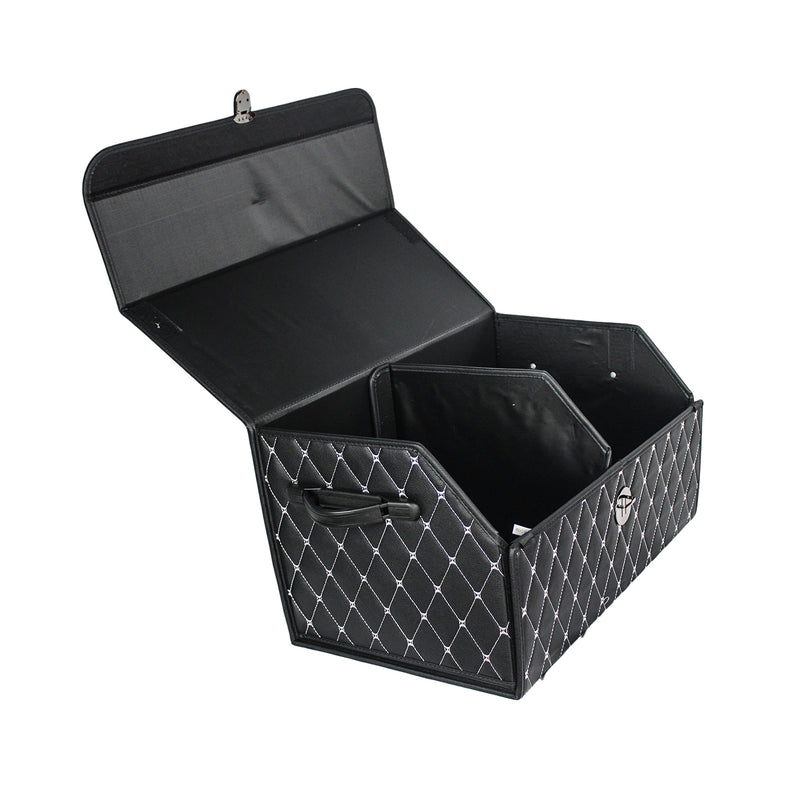 CBB-001, Quilted Car Boot Organizer - Lightweight, Insert-Style Storage Box with Diamond Pattern & Metal Clasp for Sedan, SUV, MPV, Trunk Storage Organizer