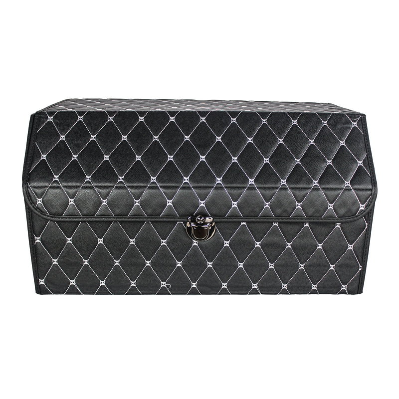 CBB-001, Quilted Car Boot Organizer - Lightweight, Insert-Style Storage Box with Diamond Pattern & Metal Clasp for Sedan, SUV, MPV, Trunk Storage Organizer