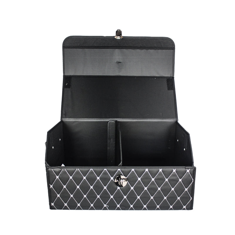 CBB-001, Quilted Car Boot Organizer - Lightweight, Insert-Style Storage Box with Diamond Pattern & Metal Clasp for Sedan, SUV, MPV, Trunk Storage Organizer
