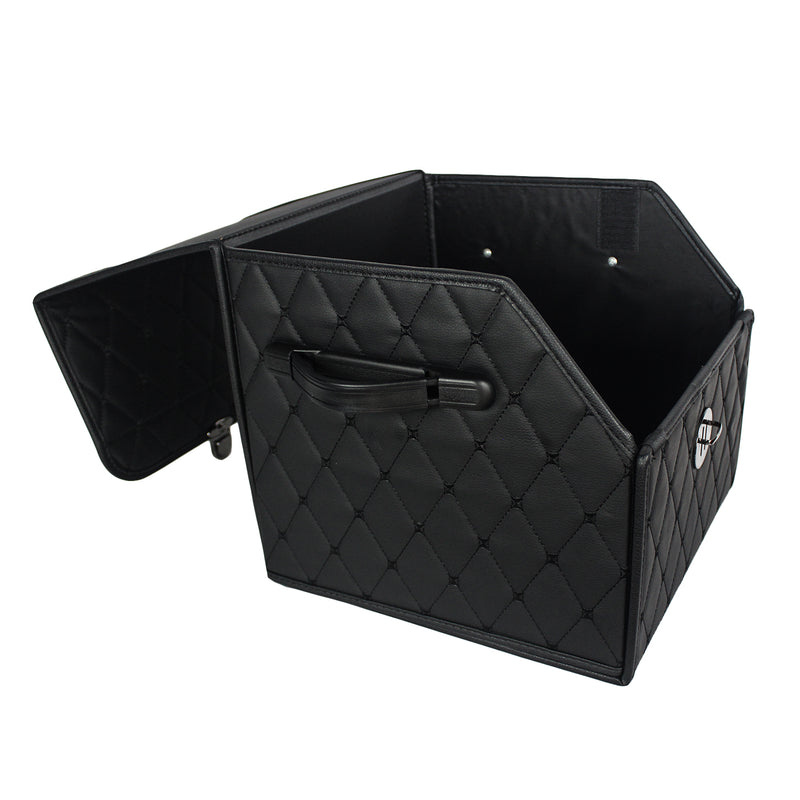 CBB-001, Quilted Car Boot Organizer - Lightweight, Insert-Style Storage Box with Diamond Pattern & Metal Clasp for Sedan, SUV, MPV, Trunk Storage Organizer