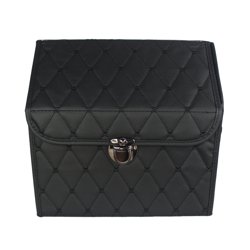 CBB-001, Quilted Car Boot Organizer - Lightweight, Insert-Style Storage Box with Diamond Pattern & Metal Clasp for Sedan, SUV, MPV, Trunk Storage Organizer