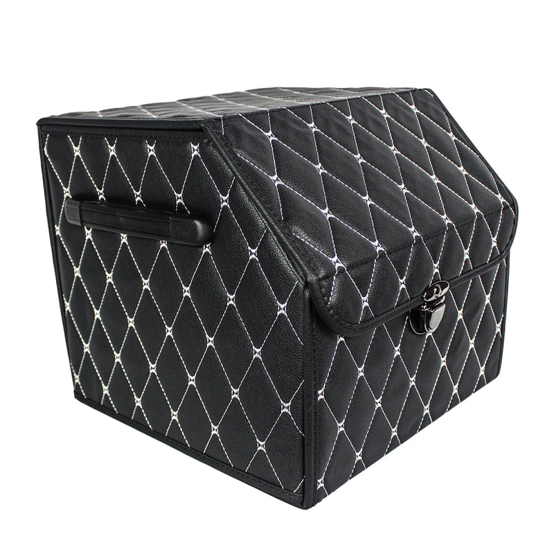 CBB-001, Quilted Car Boot Organizer - Lightweight, Insert-Style Storage Box with Diamond Pattern & Metal Clasp for Sedan, SUV, MPV, Trunk Storage Organizer