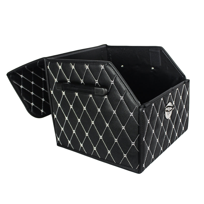 CBB-001, Quilted Car Boot Organizer - Lightweight, Insert-Style Storage Box with Diamond Pattern & Metal Clasp for Sedan, SUV, MPV, Trunk Storage Organizer