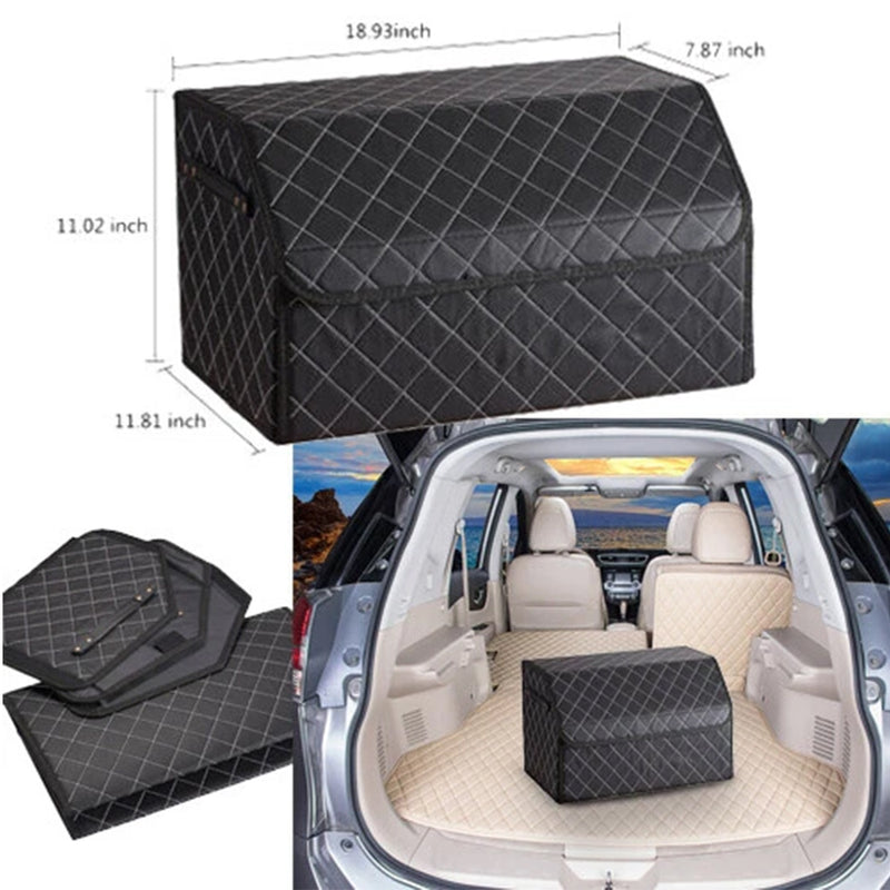 CBB-001, Quilted Car Boot Organizer - Lightweight, Insert-Style Storage Box with Diamond Pattern & Metal Clasp for Sedan, SUV, MPV, Trunk Storage Organizer