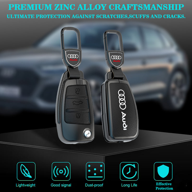 CKC-AUDI-A-Z-GM,AUDI Zinc Alloy Key Cover with Keychain | Smart Key Fob Protector | Durable Anti-Scratch Metal Case