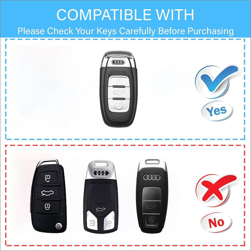 CKC-AUDI-B-Z-GM,AUDI Zinc Alloy Key Cover with Keychain | Smart Key Fob Protector | Durable Anti-Scratch Metal Case