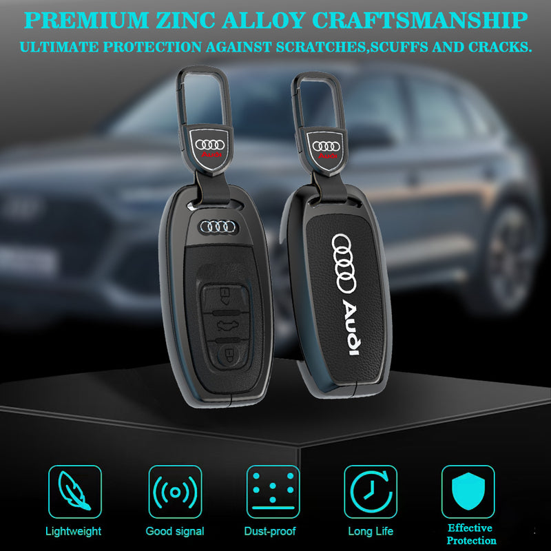 CKC-AUDI-B-Z-GM,AUDI Zinc Alloy Key Cover with Keychain | Smart Key Fob Protector | Durable Anti-Scratch Metal Case