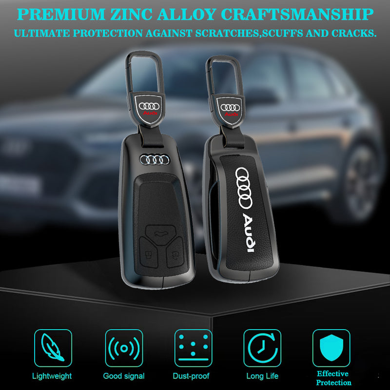 CKC-AUDI-C-Z-GM,AUDI Zinc Alloy Key Cover with Keychain | Smart Key Fob Protector | Durable Anti-Scratch Metal Case