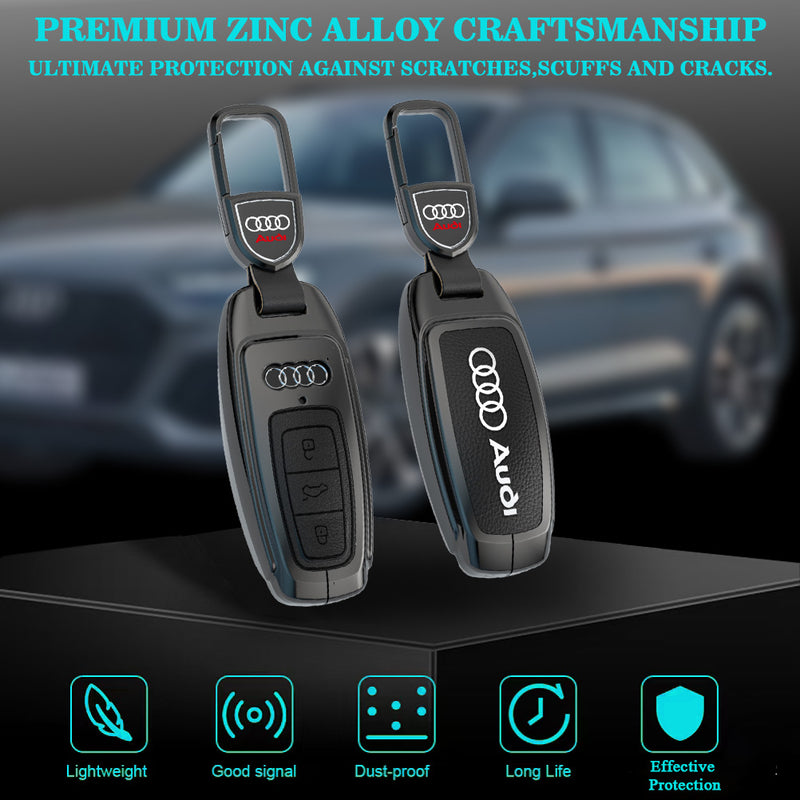 CKC-AUDI-D-Z-GM,AUDI Zinc Alloy Key Cover with Keychain | Smart Key Fob Protector | Durable Anti-Scratch Metal Case