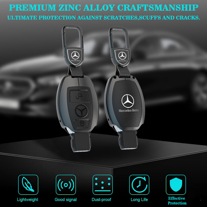 CKC-BENZ-B2-Z-GM,Mercedes Benz Zinc Alloy Key Cover with Keychain | Smart Key Fob Protector | Durable Anti-Scratch Metal Case