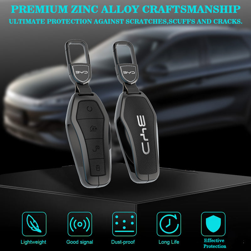 CKC-BYD-A-Z-GM,BYD Zinc Alloy Key Cover with Keychain | Smart Key Fob Protector | Durable Anti-Scratch Metal Case