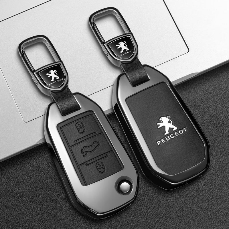 CKC-PEUGEOT-B-Z-GM,PEUGEOT Zinc Alloy Key Cover with Keychain | Smart Key Fob Protector | Durable Anti-Scratch Metal Case