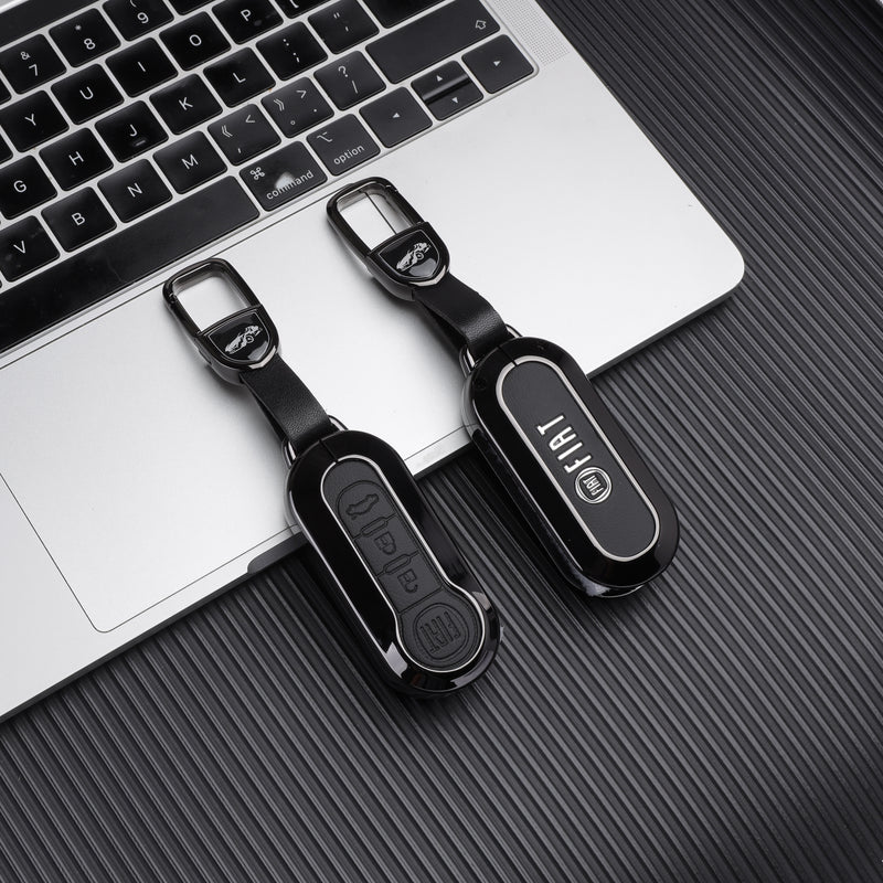 CKC-FIAT-A-Z-GM,FIAT Zinc Alloy Key Cover with Keychain | Smart Key Fob Protector | Durable Anti-Scratch Metal Case