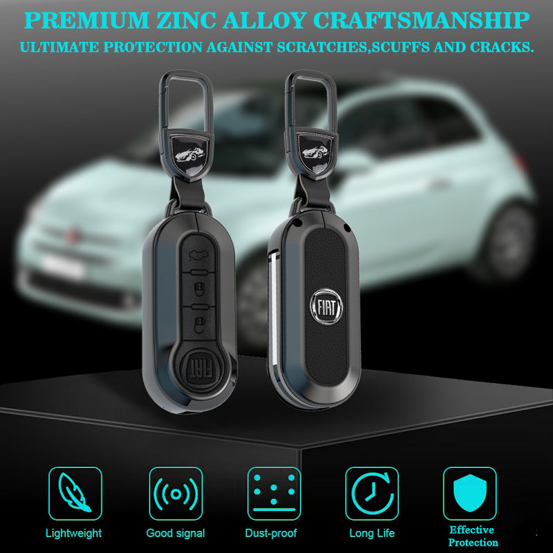 CKC-FIAT-A-Z-GM,FIAT Zinc Alloy Key Cover with Keychain | Smart Key Fob Protector | Durable Anti-Scratch Metal Case