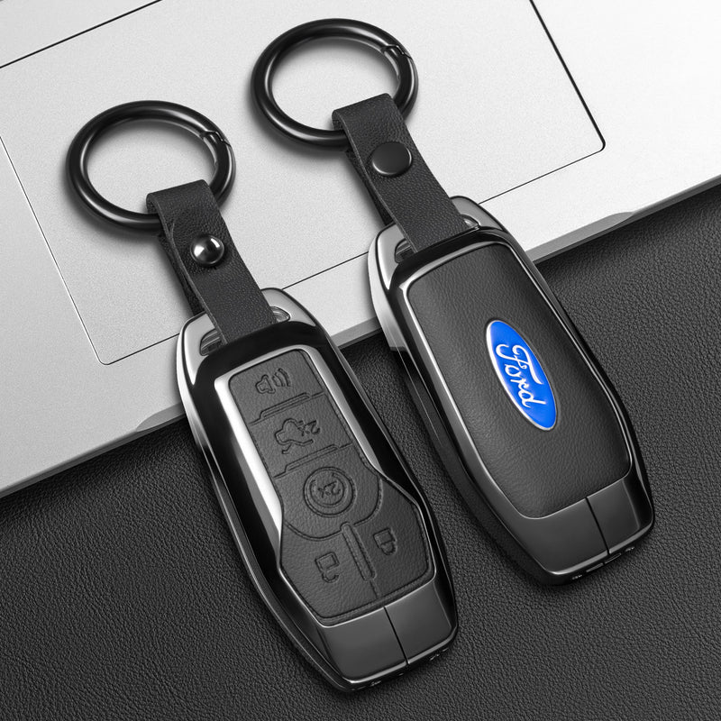 CKC-FORD-A-Z-GM,FORD Zinc Alloy Key Cover with Keychain | Smart Key Fob Protector | Durable Anti-Scratch Metal Case