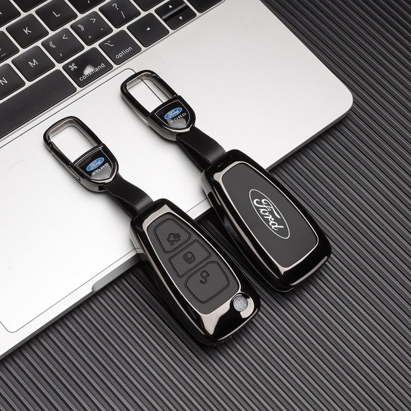 CKC-FORD-E-Z-GM,FORD Zinc Alloy Key Cover with Keychain | Smart Key Fob Protector | Durable Anti-Scratch Metal Case