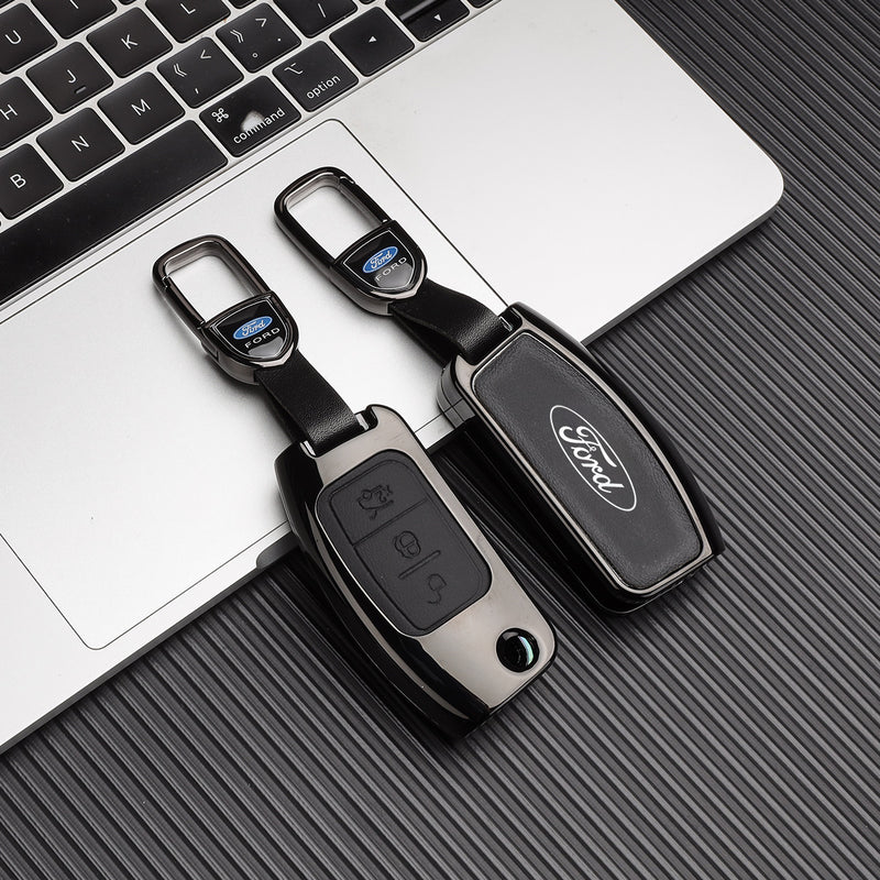 CKC-FORD-G-Z-GM,FORD Zinc Alloy Key Cover with Keychain | Smart Key Fob Protector | Durable Anti-Scratch Metal Case