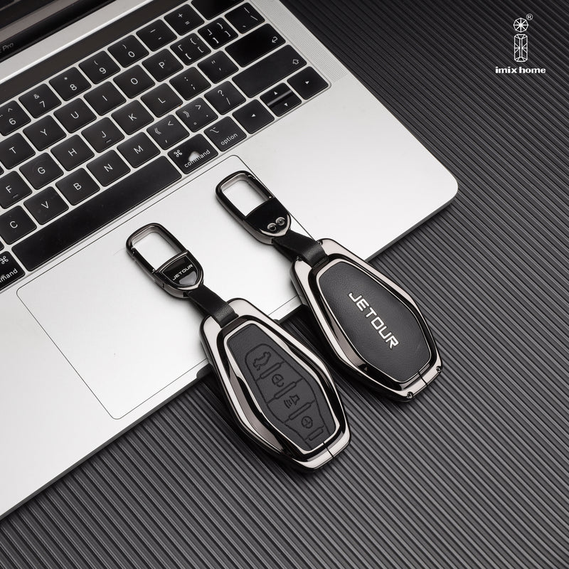 CKC-JETOUR-A-Z-GM,JETOUR X70/X70 Plus Zinc Alloy Key Cover with Keychain | Smart Key Fob Protector | Durable Anti-Scratch Metal Case