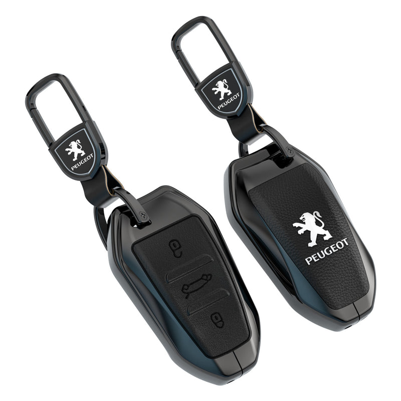 CKC-PEUGEOT-A-Z-GM,PEUGEOT Zinc Alloy Key Cover with Keychain | Smart Key Fob Protector | Durable Anti-Scratch Metal Case