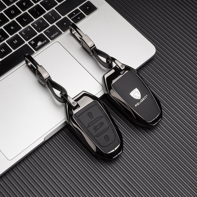 CKC-PEUGEOT-A-Z-GM,PEUGEOT Zinc Alloy Key Cover with Keychain | Smart Key Fob Protector | Durable Anti-Scratch Metal Case