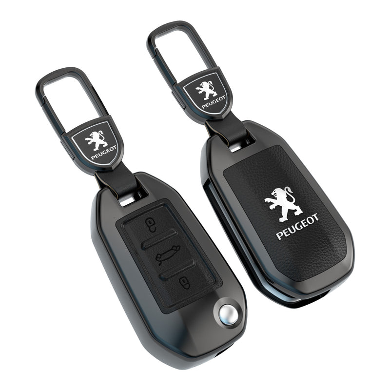 CKC-PEUGEOT-B-Z-GM,PEUGEOT Zinc Alloy Key Cover with Keychain | Smart Key Fob Protector | Durable Anti-Scratch Metal Case