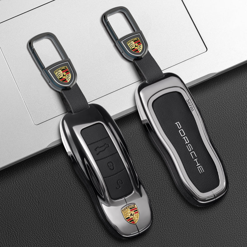 CKC-PORSCHE-A-Z-GM,PORSCHE Zinc Alloy Key Cover with Keychain | Smart Key Fob Protector | Durable Anti-Scratch Metal Case