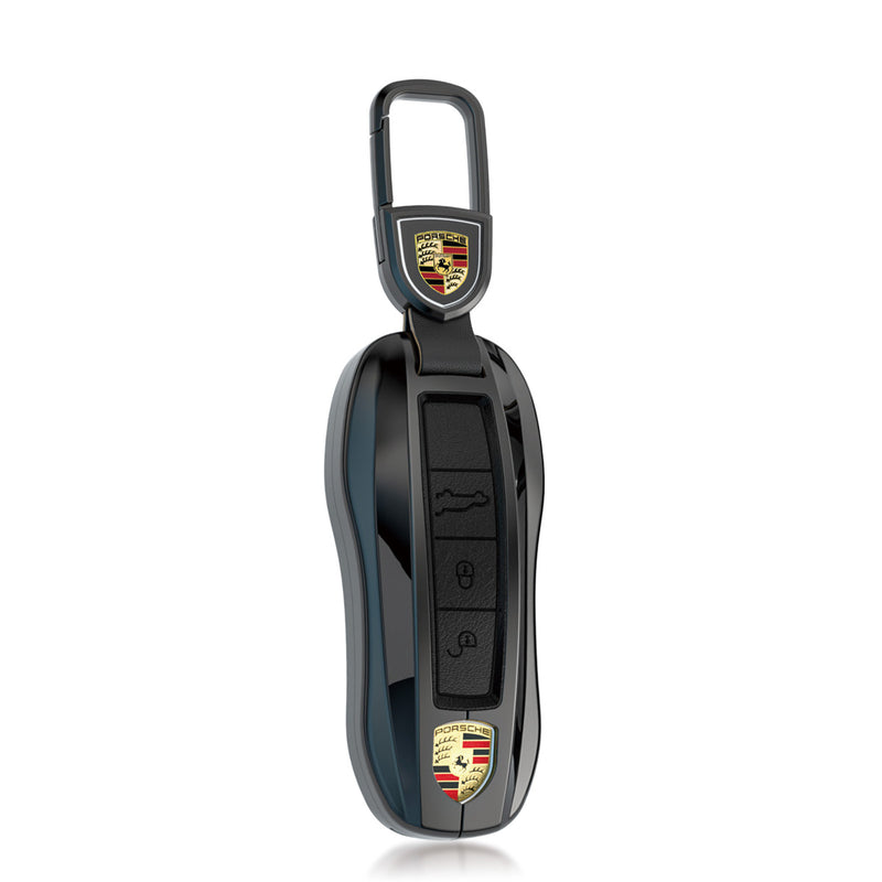CKC-PORSCHE-B-Z-GM,PORSCHE Zinc Alloy Key Cover with Keychain | Smart Key Fob Protector | Durable Anti-Scratch Metal Case