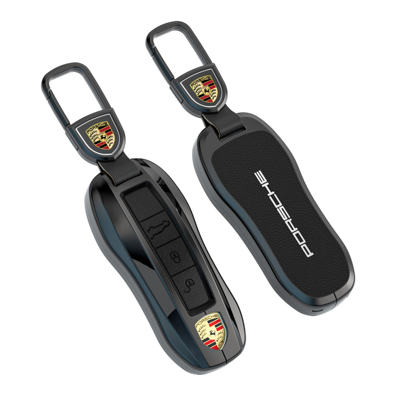 CKC-PORSCHE-B-Z-GM,PORSCHE Zinc Alloy Key Cover with Keychain | Smart Key Fob Protector | Durable Anti-Scratch Metal Case