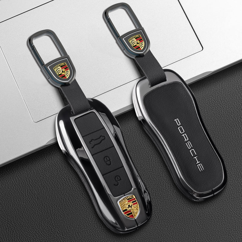 CKC-PORSCHE-B-Z-GM,PORSCHE Zinc Alloy Key Cover with Keychain | Smart Key Fob Protector | Durable Anti-Scratch Metal Case