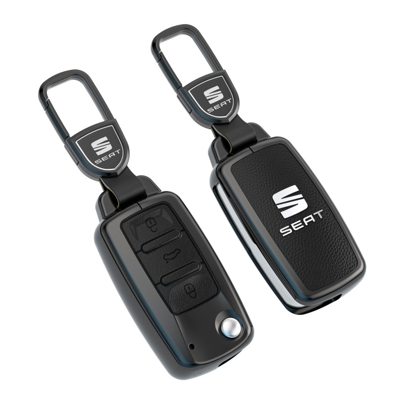 CKC-SEAT-A-Z-GM,SEAT Zinc Alloy Key Cover with Keychain | Smart Key Fob Protector | Durable Anti-Scratch Metal Case