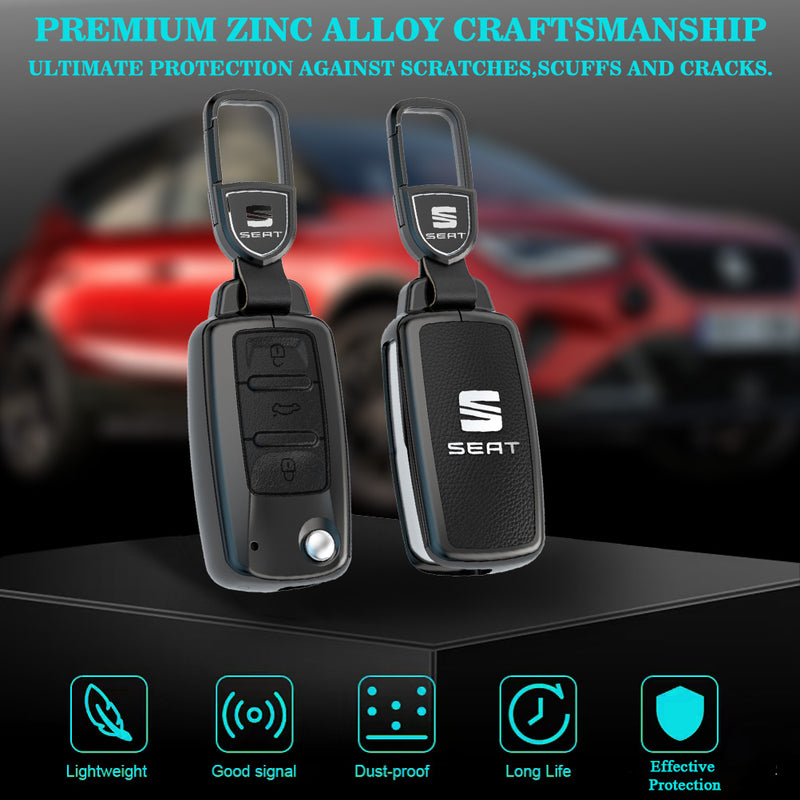 CKC-SEAT-A-Z-GM,SEAT Zinc Alloy Key Cover with Keychain | Smart Key Fob Protector | Durable Anti-Scratch Metal Case