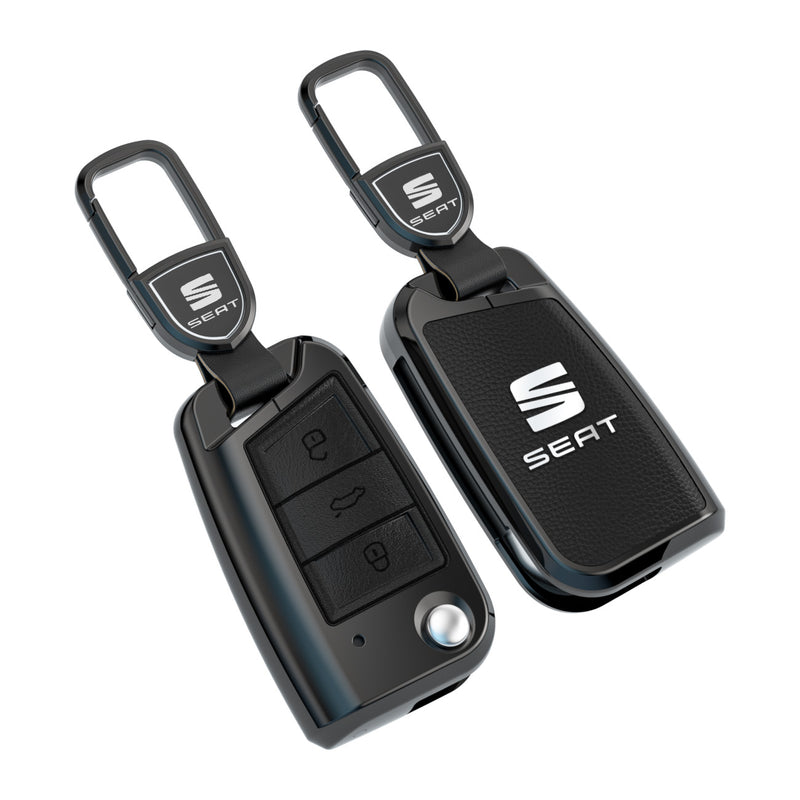 CKC-SEAT-B-Z-GM,SEAT Zinc Alloy Key Cover with Keychain | Smart Key Fob Protector | Durable Anti-Scratch Metal Case
