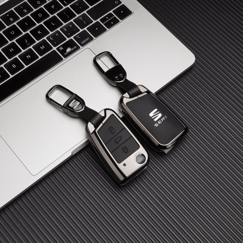 CKC-SEAT-B-Z-GM,SEAT Zinc Alloy Key Cover with Keychain | Smart Key Fob Protector | Durable Anti-Scratch Metal Case